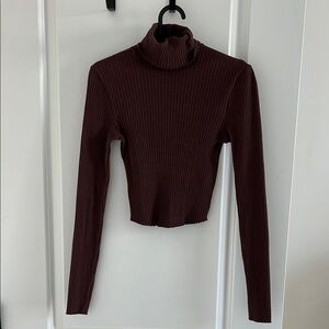 Zara Ribbed Brown Turtleneck Top